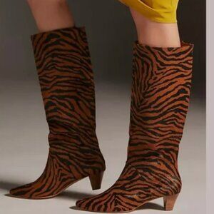 Anthropologie X Silent D Kitten Heel Slouch Boots with Tinglet Fur